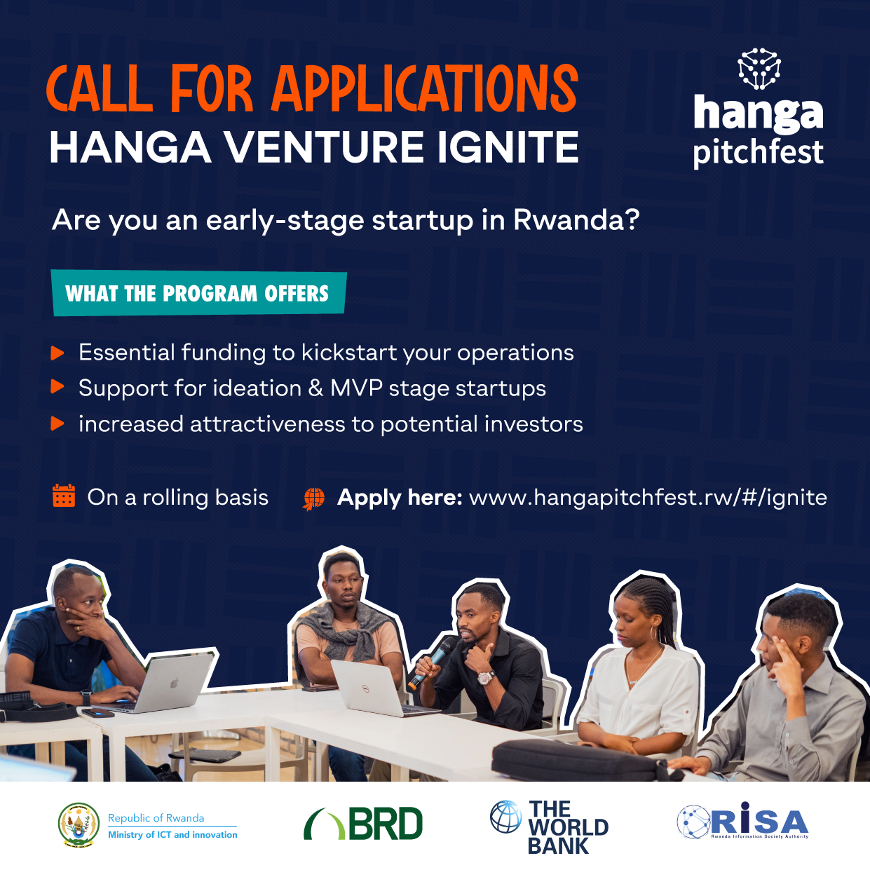 Call for Rwandan startups to apply for Hanga Venture Ignite for funding and MVP support.
